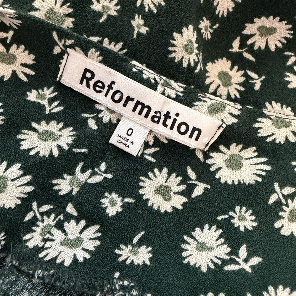Reformation Size 0 Crimini Green Floral Slip Midi Dress with Side Slit Y2K - Picture 3 of 8